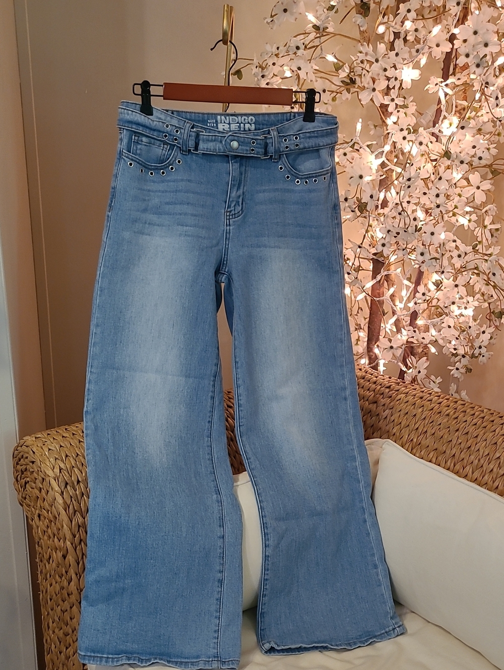 Indigo Rein Women's Light Blue Wide Leg Jeans